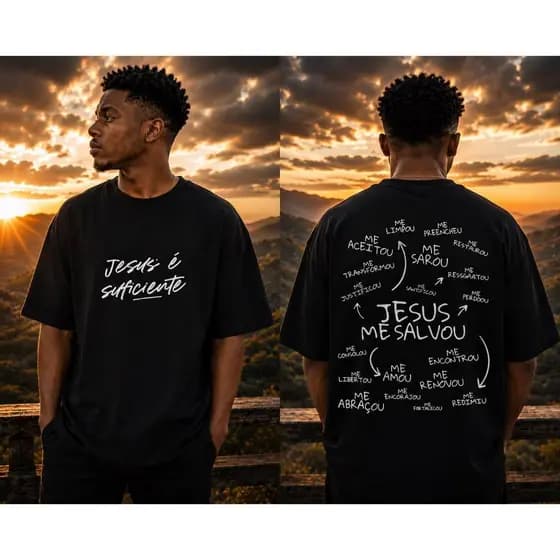 Camiseta Oversized Cristã Jesus é Suficiente Gospel Unissex Streetwear Premium