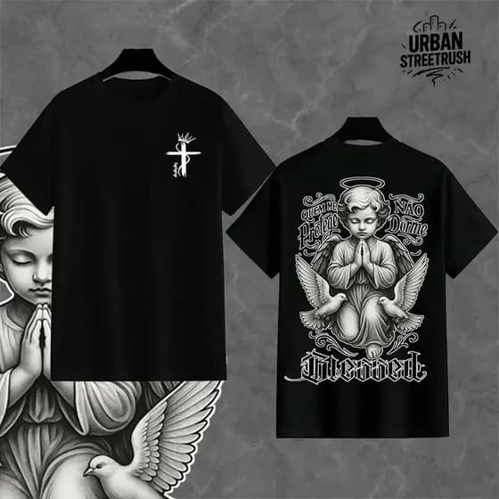 LANÇAMENTO: Camiseta Streetwear "Anjo BLESSED" - 30.1 Algodão, Estampa Elegante e Visual Imponente
