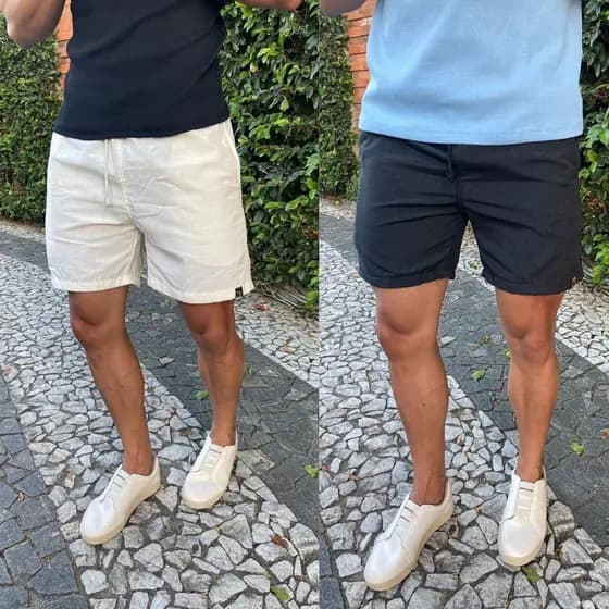 Kit 2 Short masculino linho sarja mauricinho qualidade premium curto moda praia Bermuda