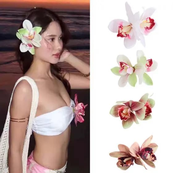 Fita De Magnólia Flor Dupla Simulação Grampo De Cabelo Boêmio Estilo Férias Doce Headwear