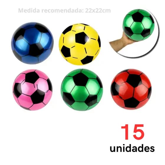 15 Bola de Futebol Dente de Leite Colorida Vinil 22x22cm Diâmetro