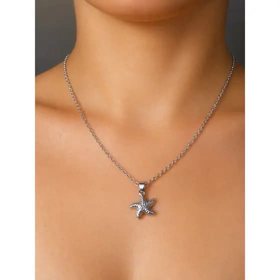 Colar Feminino Pingente Estrela do Mar Aço Inoxidável Antialérgico Elegante Minimalista