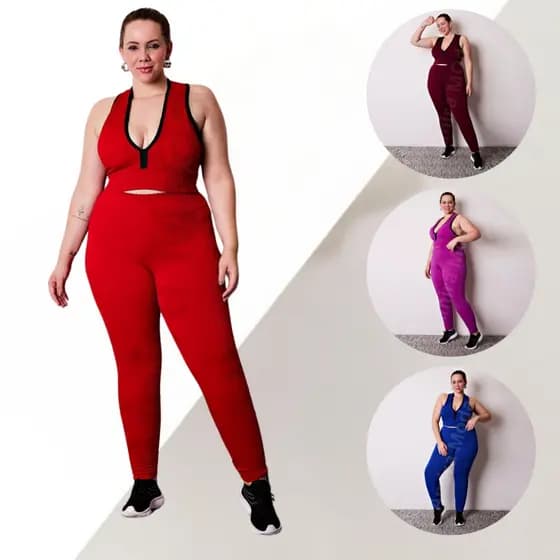 Conjunto Fitness Plus Size Feminino Top e Calça Sports Treino Perfeito Tecido Premium Academia Pilates