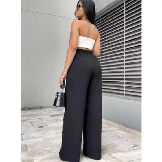 Calça Pantalona Feminina Tecido Duna Premium Wide Leg Slim | Plus Size