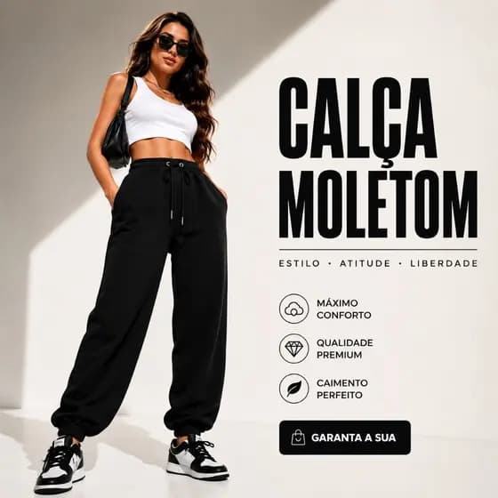 Calça Moletom Peluciada Jogger Com Punho e Cordão Ajustável Inverno Quente e Confortável