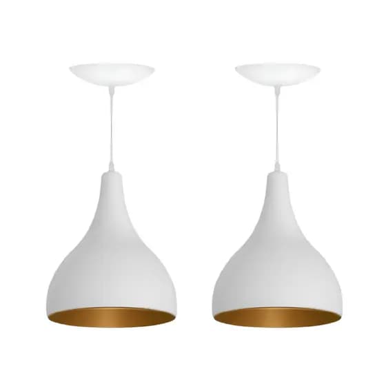 Pendente Gota Kit2 Branco/Cobre Aluminio Lustre Retro Teto Casa Cozinha Sala Loja Moderna Decorativa
