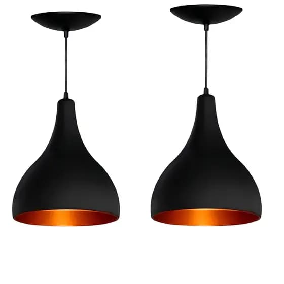 Pendente Gota Kit2 Lustre Decorativa Design Vintage Aluminio Preto/Cobre Casa Sala Quarto Cozinha