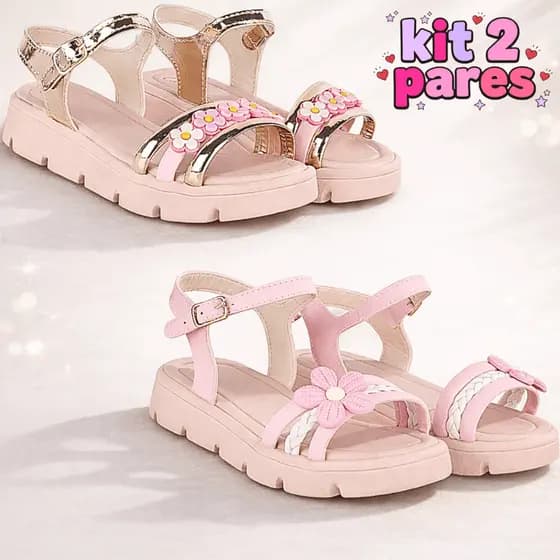 Kit 2 Pares Sandália Infantil Menina Tamanco Feminino Leve Confortável
