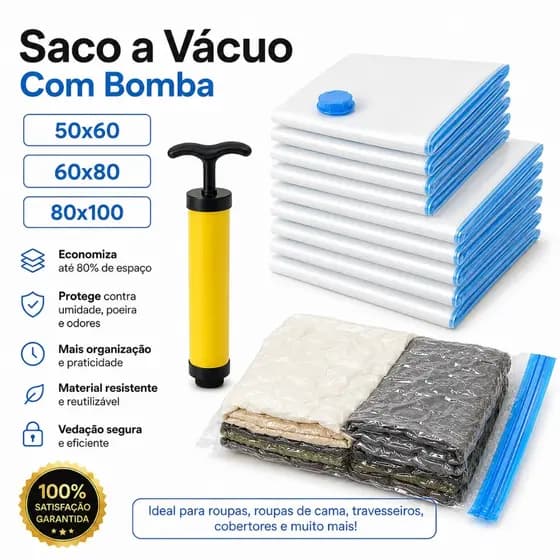 Kit Saco a Vácuo Com Bomba Viagem Mala Organizador Para Roupa Guarda Roupa Edredom Reutilizável