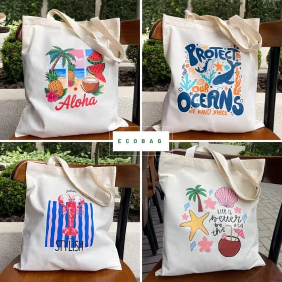 Bolsa Sacola Ecobag varias estampas de praia, brasil tendencias 2026 100% algodão