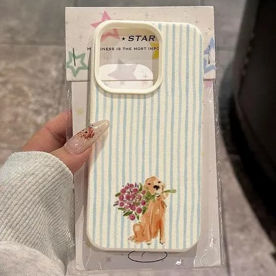 Golden Retriever Azul Fita Buquê Caso De Telefone Para iPhone 17 Ar 16 15 14 13 12 11 Pro Max 16e X XR XS Capa