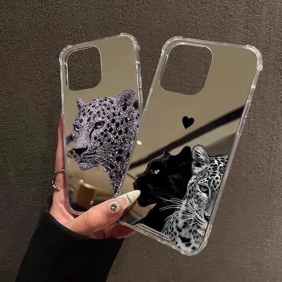 Legal Leopardo Compõem Espelho Caso De Telefone Para iPhone 11 12 13 14 15 16 17 Pro Max XS X XR 7 8 Plus Capa À Prova D