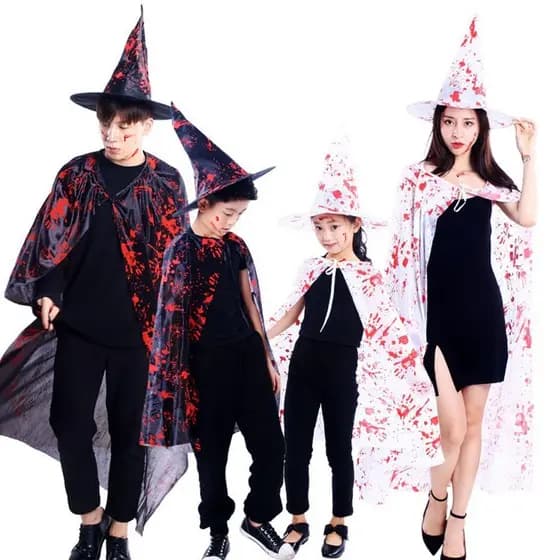 Capa De Sangue Para Halloween , Preta E Branca Fantasias De Crianças Adultos , Roupas Assustadoras , Conjunto De C