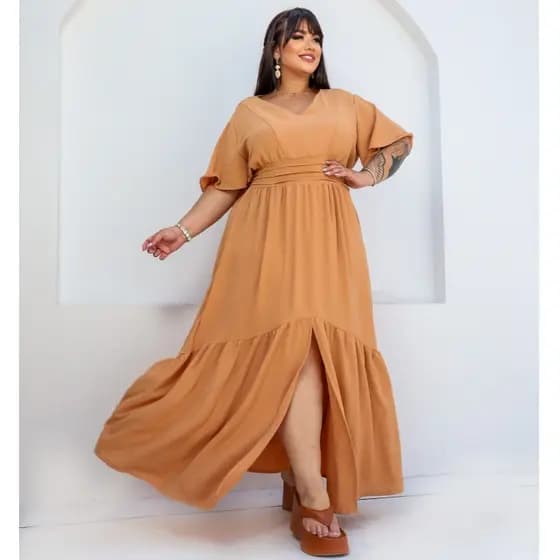 Vestido Longo Plus Size Drapeado