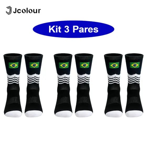 Jcolour Kit 3 Meias Futebol Bandeira Brasileira Meia Esportiva Copa do Mundo 2026