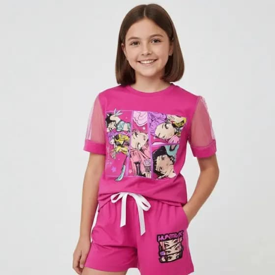 Conjunto Guerreiras do KPop Demon Hunters K-Pop Netflix - roupa Menina Infantil Preto/Pink