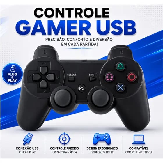 Controle USB para PC com Vibração e Design Ergonômico - Resposta Rápida e Precisa COM FIO