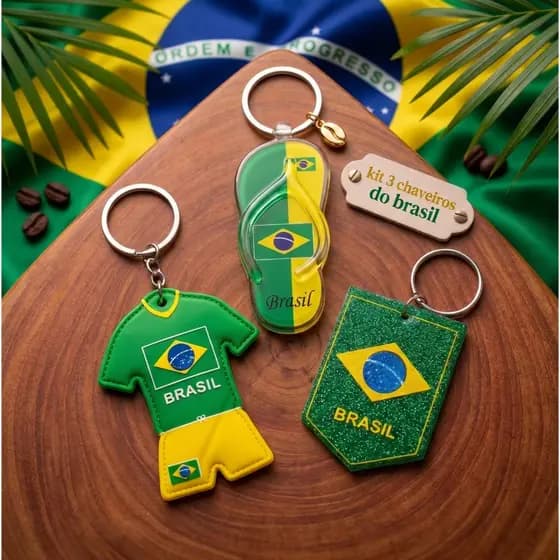 Kit Com 3 Chaveiro Brasil Copa Do Mundo Barato