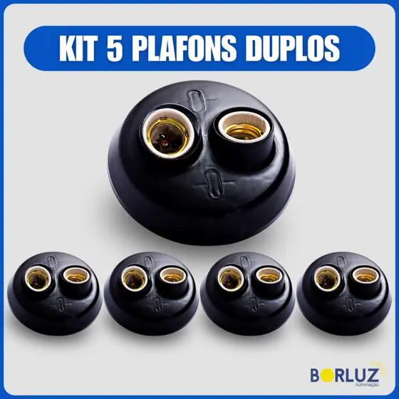 Kit 5 Luminárias Plafonier Plafon Duplo Redondo Bivolt E27 Lâmpada Teto Soquete Bocal 100w