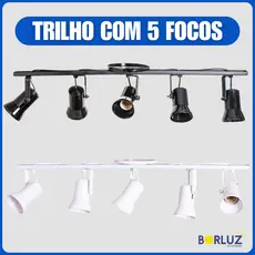 Luminária Teto Spot Lustre Sobrepor Trilho Sino 5 Focos Ajustáveis 360° Para Lâmpada Led Bulbo Par20
