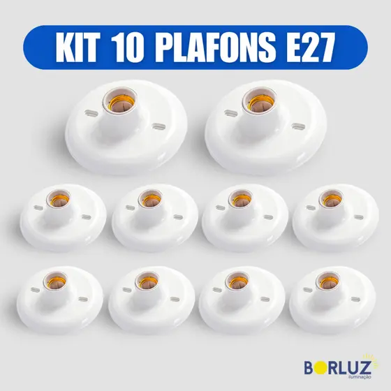 Kit 10 Luminárias Plafon Lâmpada Teto Plafonier Redondo E27 Bivolt Soquete Bocal 100w Branco e Preto