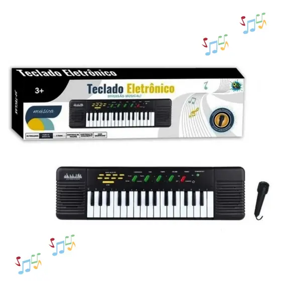 Piano Teclado Eletrônico 32 Teclas Infantil Musical Com Microfone