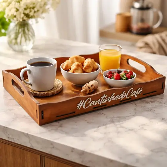 Bandeja Decorativa 40x30 Café da Manhã em Mdf servir Cama e Organizar