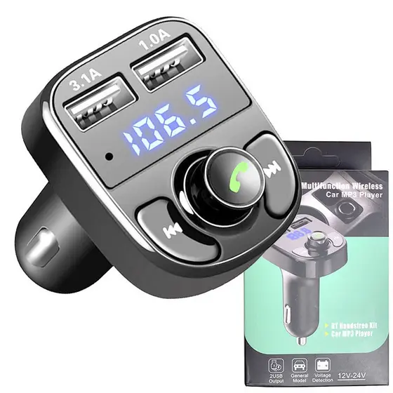 Carregador Carro Transmissor Fm Bluetooth Veicular X8 Mp3 Rádio