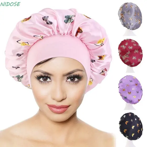 Touca De Dormir NIDOSE , Chapéu Turbante De Cetim Com Estampa De Borboleta , Aba Larga Para Lavar O Rosto E Cuidar Da Pe