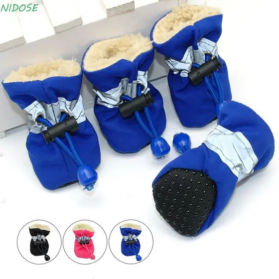 NIDOSE 4 Peças De Sapatos Para Animais De Estimação , Meias Grossas Cachorros E Gatos Pequenos Com Botas De Neve De Chuv