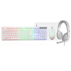 Kit Gamer Evolut Starter 4x1 EG-55, Mouse, Teclado, Headset e Mousepad, Rainbow, Branco