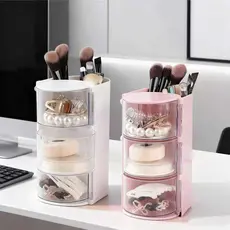 Organizador de Maquiagem 3 ou 2 Camadas Multiuso com Gavetas Porta Pincéis e Cosméticos Design Moderno