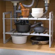 Organizador Sapateira Rack De Cozinha Expansível Com Dupla Prateleira Multiuso 65X27X38CM