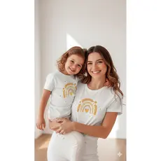 Kit camiseta Feminina Tal mãe tal Filha T-shirt Arco-íris Boho Margarida Luxo/Algodão roupa ensaio aniversário Branca