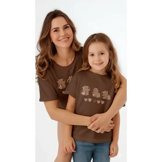 2 Blusas adulto infantil  capivara mini tal mãe e tal filha adulto infantil 100% Algodão look combinando Promoção