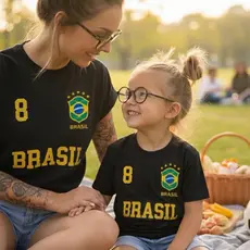 Kit tal Mãe tal Filha Camiseta estampada Brasil composto Copa Do Mundo 100% Algodão Premium DTF Look Familia Torcedora