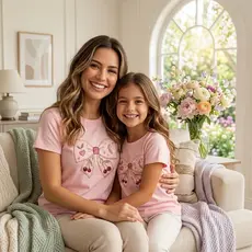 Kit Mãe e Filha Tal Mãe Tal Filha  Camiseta Laço cereja 100% Algodão