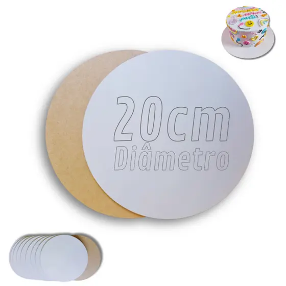 Kit 10 Cake Board 20cm Tabuleiro Bolo Em Mdf 3mm Redondo