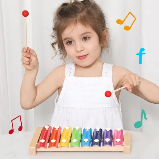 Piano De Bebê De Madeira De 8 Tons-Brinquedo Musical De Educação Infantil Para Crianças De 1 A 3 Anos