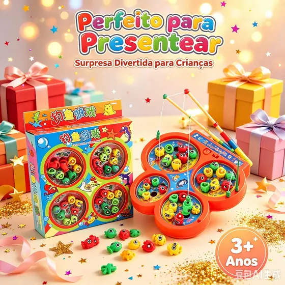 brinquedos/Jogo Infantil Pega Peixe COM IMA Pescaria Maluca 32 Peixes E 4 Varas