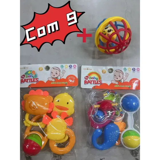 Brinquedos Para Bebê Kit com 4-8 pçs Chocalho + Mordedor Macio Colorido
