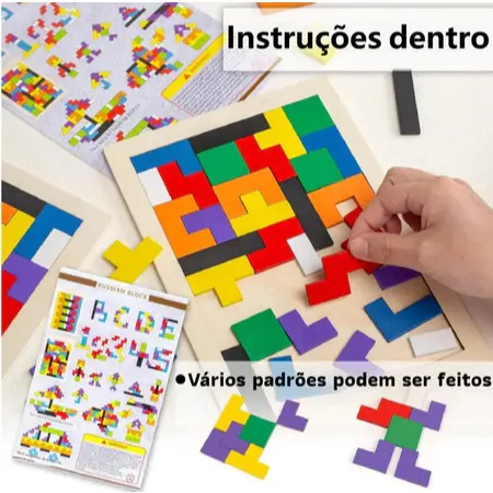 Quebra-Cabeça 3D Colorido Tangram De Madeira Brinquedos Tetris Jogo Infantil Maginação Pré-Escolar Brinquedo Educacional