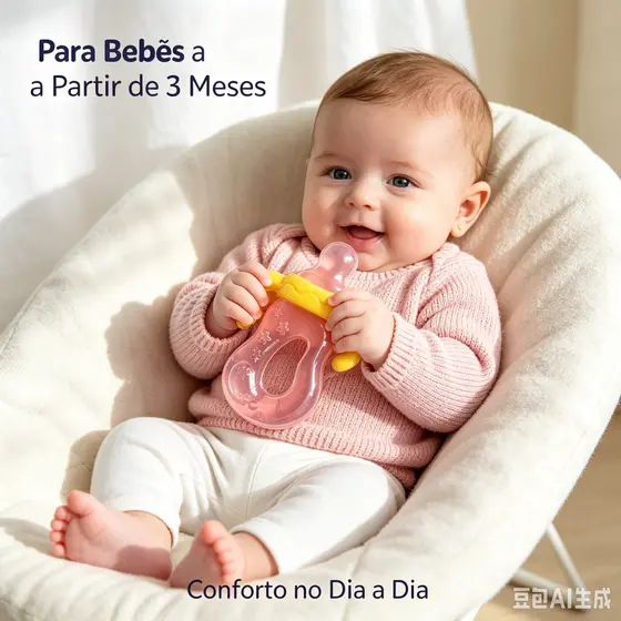 Brinquedo Mordedor Massageador Gengiva Com Água Mamadeira Azul Ou Rosa Bebê