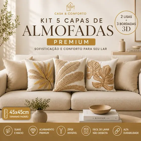 Kit 5 Capas de Almofadas Premium 45x45 Sublimadas 3D Decorativas para Sofá Sala Luxo