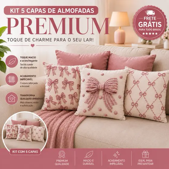 🌸 Kit 5 Capas de Almofadas Premium Estampadas Decorativas 45x45 Para Sofá Sala Quarto