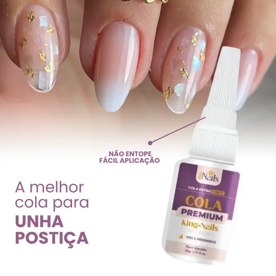 Cola Premium Extra Forte 20g - King Nails / Unhas e Postiças / Fácil Aplicação / Decorações e Fibras