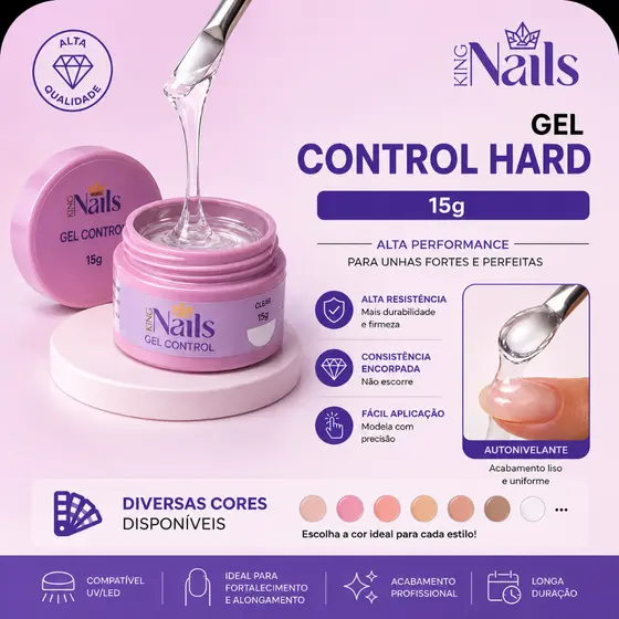 Gel Construtor Control Hard 15g King Nails | 15 Cores Disponíveis