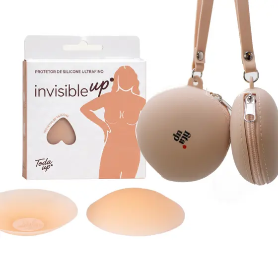 Kit Adesivo de Seio Silicone Invisível 8cm Lib Protetor Mamilo Reutilizável + Porta Case Estojo de Armazenamento Toda Up