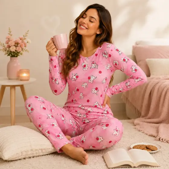 Pijama feminino longo de Suede estampada para o inverno, superconfortável e de alta qualidade Variados