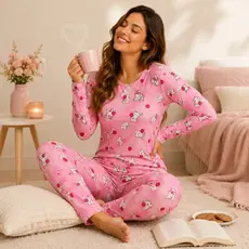 Pijama feminino longo de Suede estampada para o inverno, superconfortável e de alta qualidade Variados